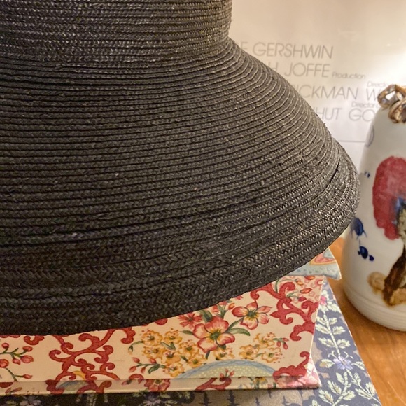 Vintage 100% Italian Black Straw Wide Brim Hat - Picture 12 of 13